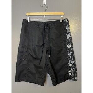 C1RCA Swim Shorts Mens 34 Black Graphic Graffiti Boardshort Skateboarding Surf
